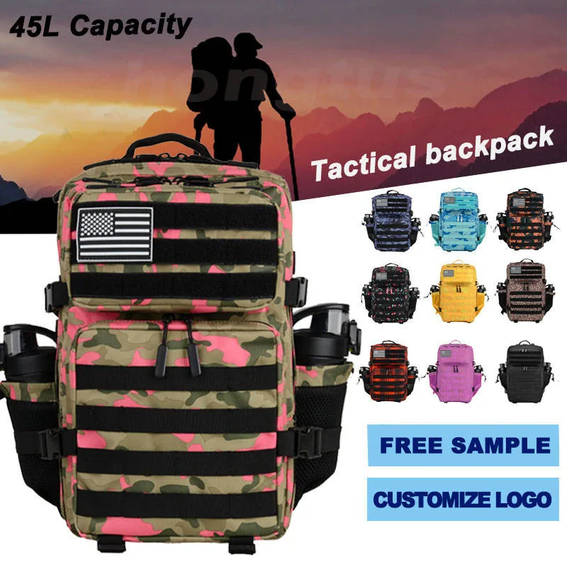Custom 900D 45L MOLLE Tactical Gym Backpack — Black — Tactical Packs & Bags