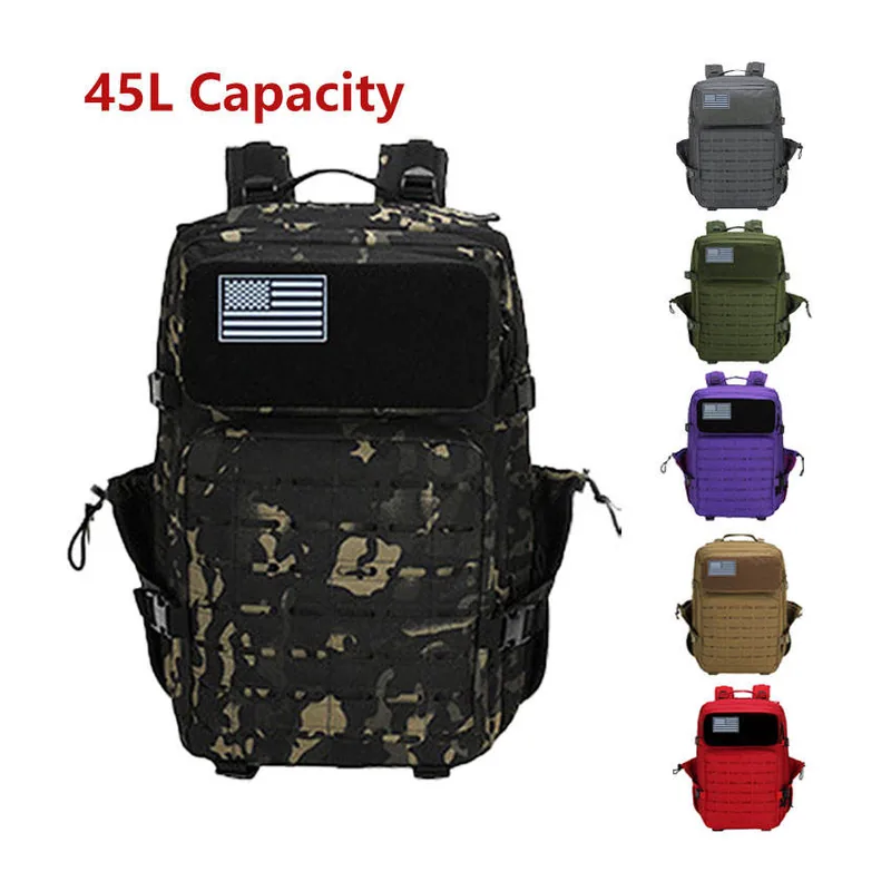 Wholesale Custom 45L Tactical Rucksack — Black — Tactical Packs & Bags