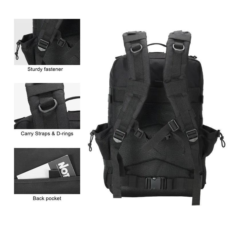 45L Waterproof Tactical Backpack — Black view 3