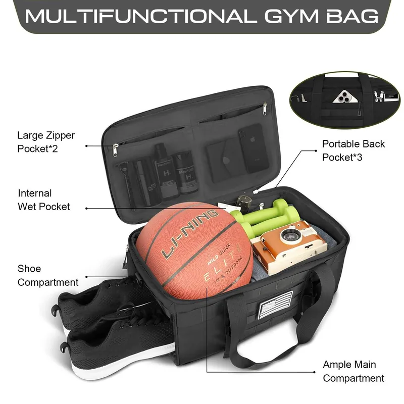 Denim Tactical Backpack with Shoe Compartment — Black view 2
