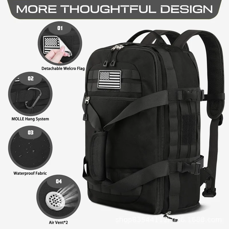 Denim Tactical Backpack with Shoe Compartment — Black view 3