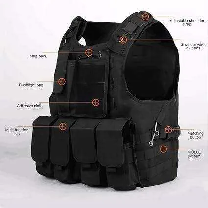 Lightweight Tactical Vest with Multiple Pockets — Black view 3