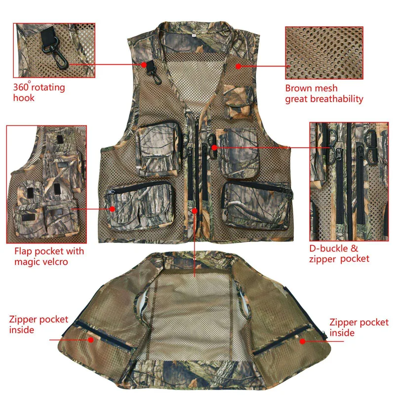 Outdoor Breathable Rip-Stop Camouflage Fly Fishing Vest Multi-Pocket view 4