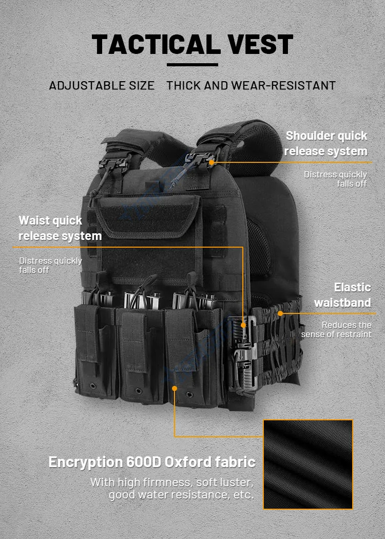 Custom Label MOLLE Plate Carrier Vest — Black — Tactical Vests & Chest Rigs
