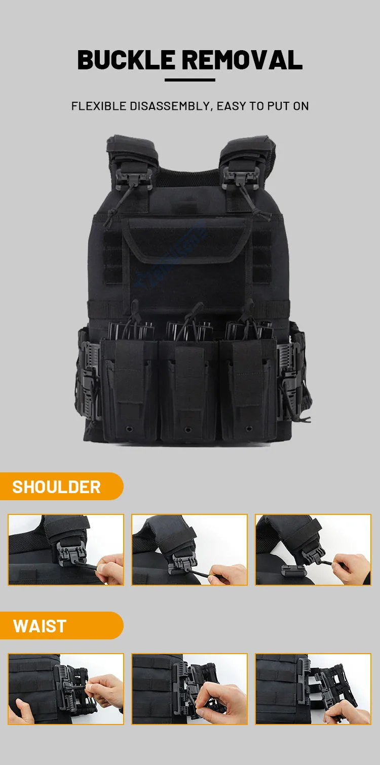 Custom Label MOLLE Plate Carrier Vest — Black view 4